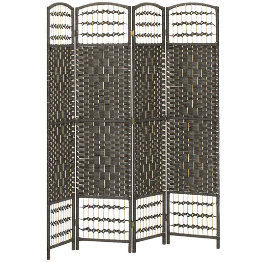 4 Panel Folding Privacy Screen, Room Divider with Pine Wood Frame for Living Room and Office, Dark Grey