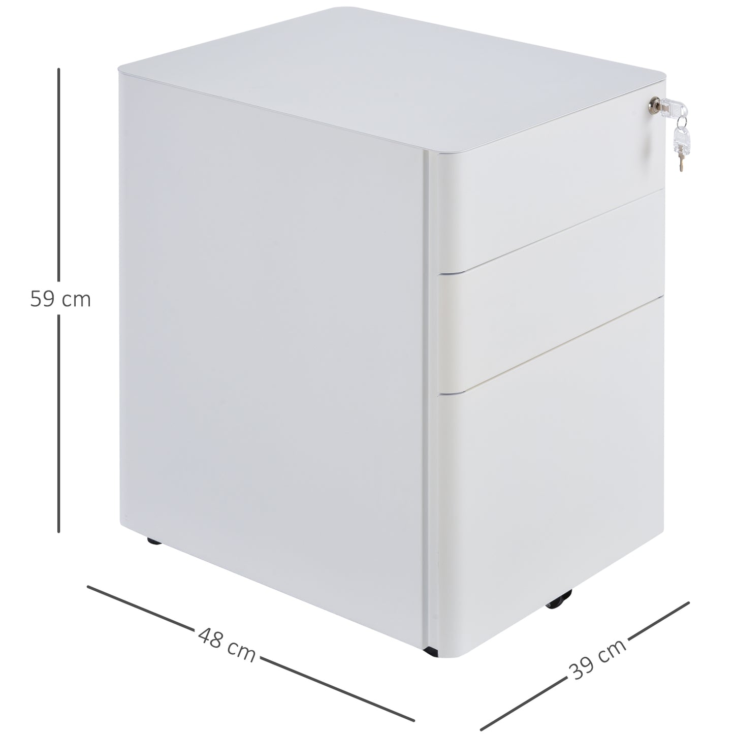 Lockable Cabinet, Rolling Filing Cabinet with 3 Drawers, Steel Office Drawer Unit for A4, Letter, Legal Sized Files