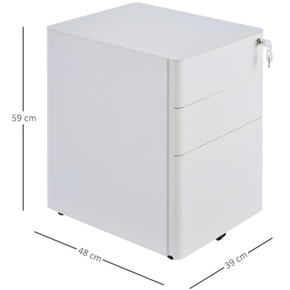 Lockable Cabinet, Rolling Filing Cabinet with 3 Drawers, Steel Office Drawer Unit for A4, Letter, Legal Sized Files