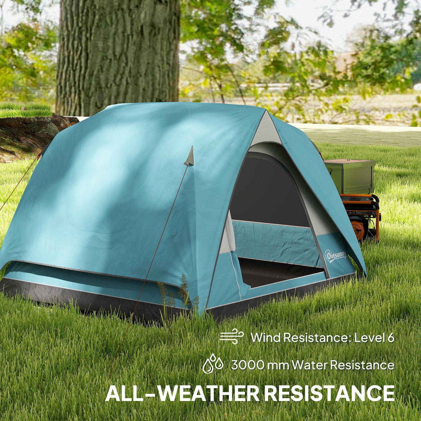 3-4 Person Camping Tent, Easy Set Up Waterproof Dome Tent with Sewn-in Groundsheet, Mesh Windows