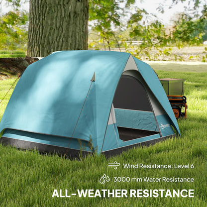 3-4 Person Camping Tent, Easy Set Up Waterproof Dome Tent with Sewn-in Groundsheet, Mesh Windows