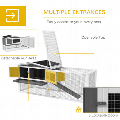 Rabbit Hutch with Run Wooden Guinea Pig Hutch Outdoor Bunny Cage Hide House with Sliding Tray, Hay Rack, Ramp