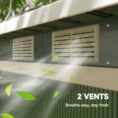 9ft x 4ft Metal Garden Shed, Outdoor Tool House with Foundation Kit, Ventilations and Double Doors, Light Green