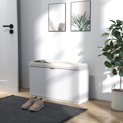 Elegant Eight Shoe Bench, with Top Seat - White