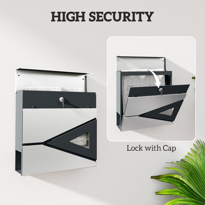 Wall Mounted Post Box with Viewing Window, 2 Lock, Modern Galvanised Steel Mailbox with Copper Core