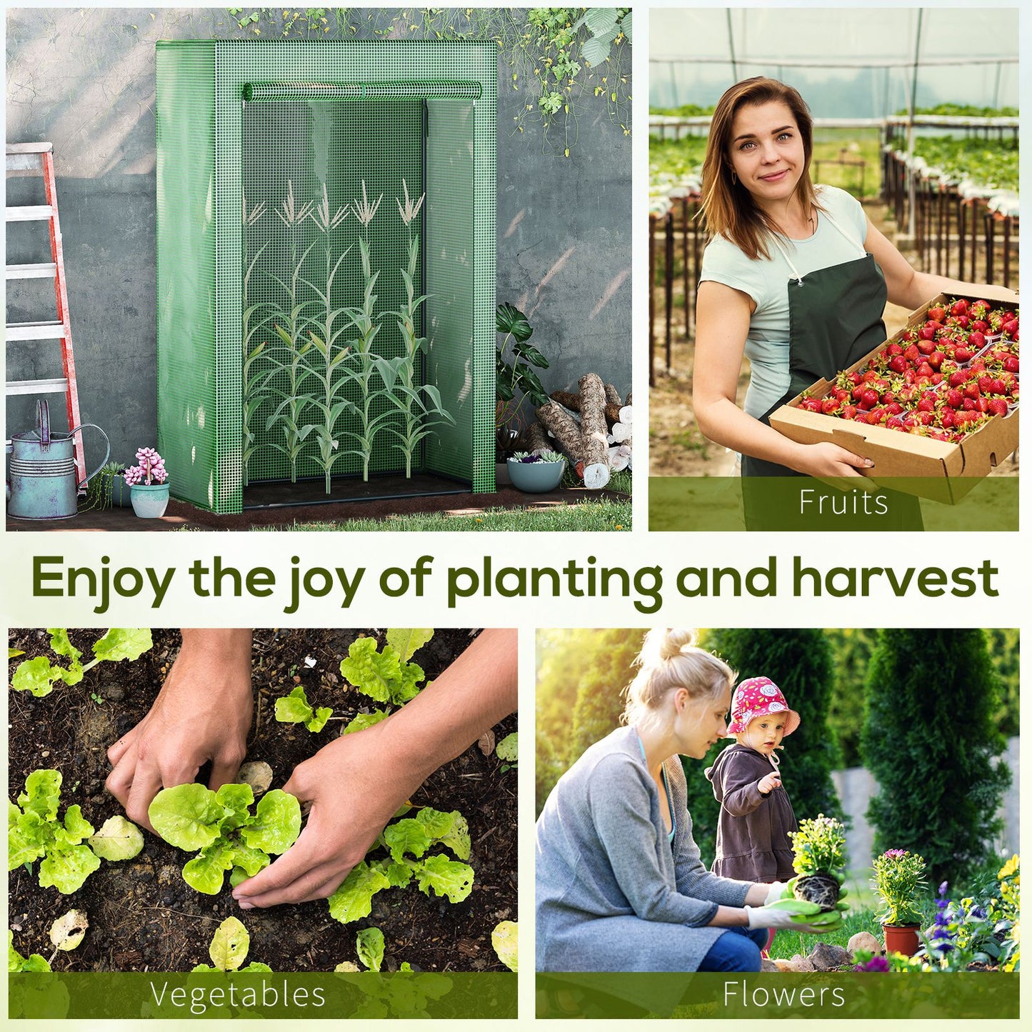 100 x 50 x 150cm Tomato Greenhouse Steel Frame PE Cover with Roll-up Door Outdoor for Backyard, Balcony, Garden, Green