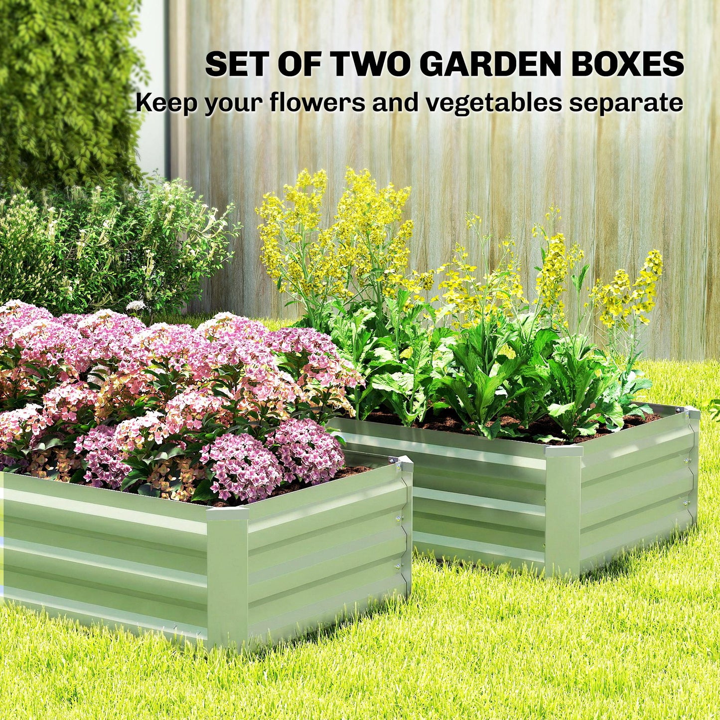 Set of Two 100 x 60cm Steel Planter Boxes - Light Green