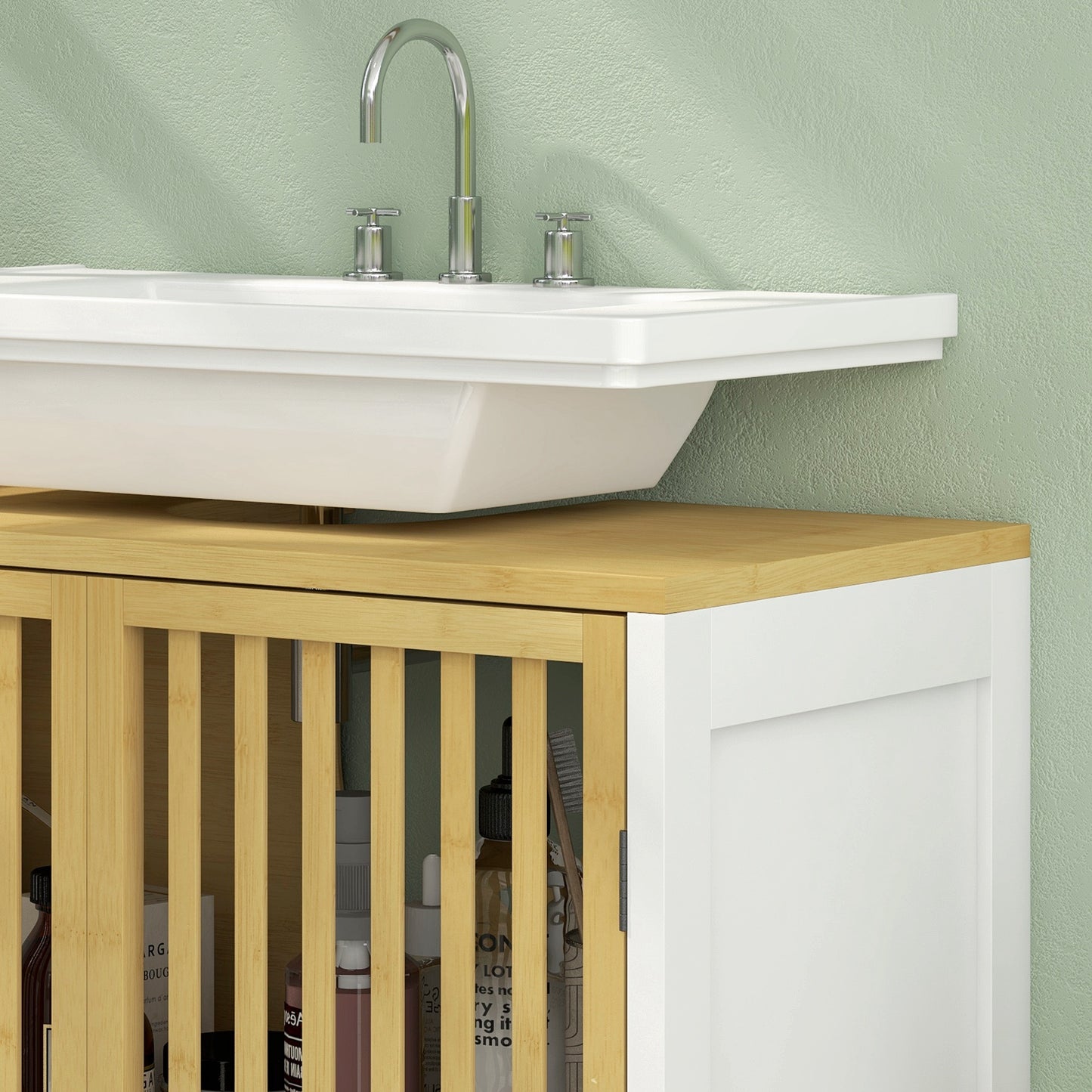 Bamboo-Blend Retro Cut-Out Under Sink Cabinet