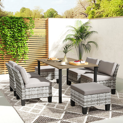 Seven-Piece Rattan Dining Set - Grey