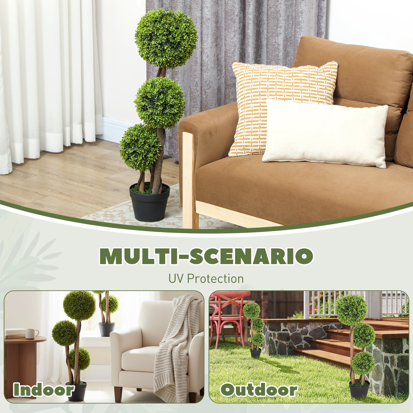 Decorative Artificial Trees Boxwood Ball Topiary Trees Set of 2 in Pot, Fake Plants for Home Indoor Outdoor Decor