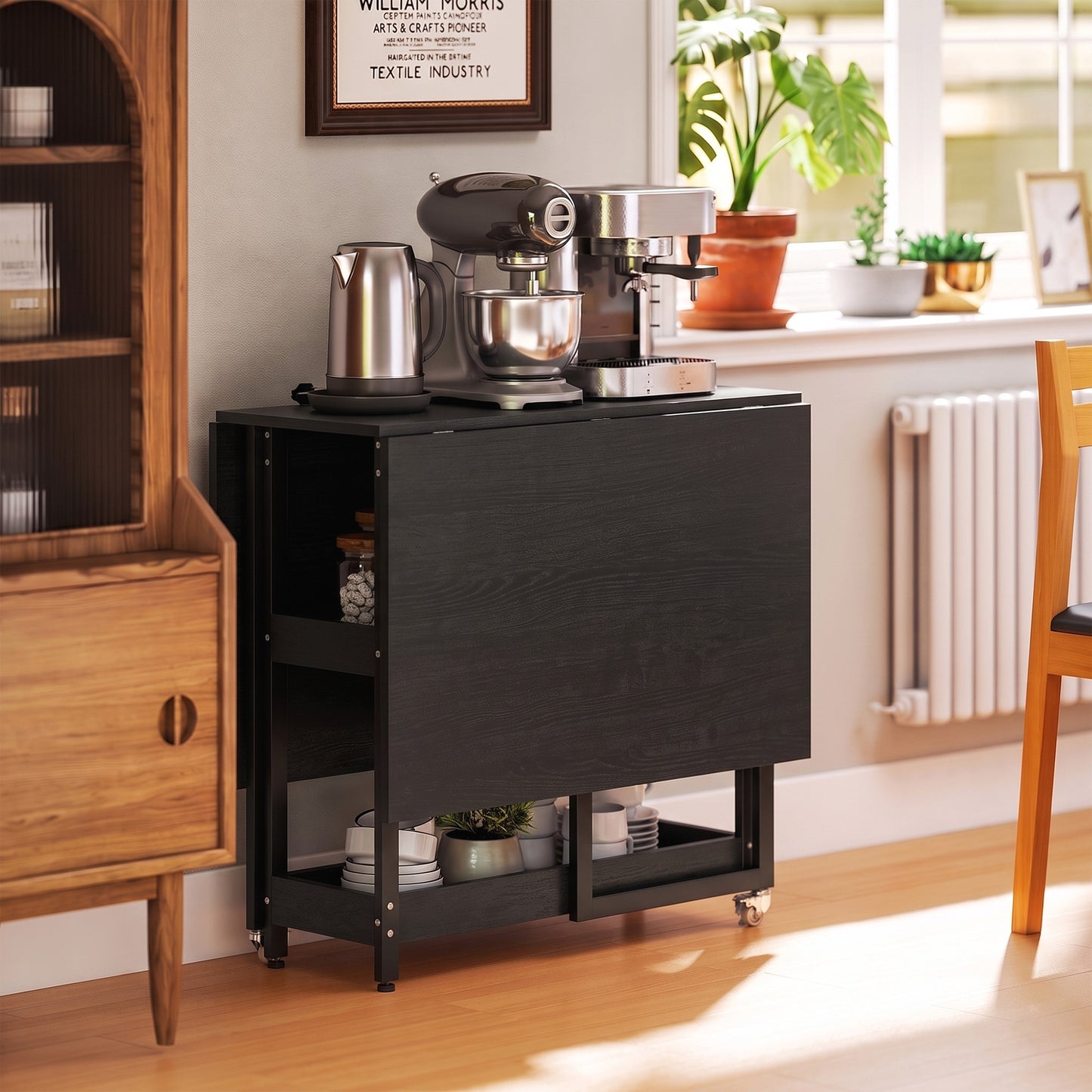 Four-Person Drop Leaf Table - Black Wood-Effect