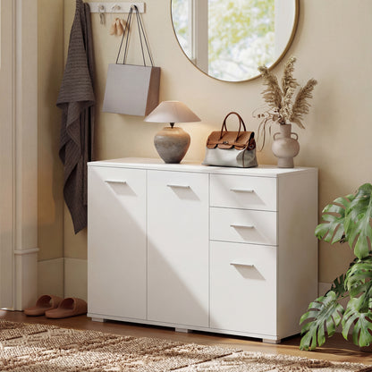 Sideboard, Modern Storage Cabinet with 2 Drawers, 3 Doors and Adjustable Shelves, White