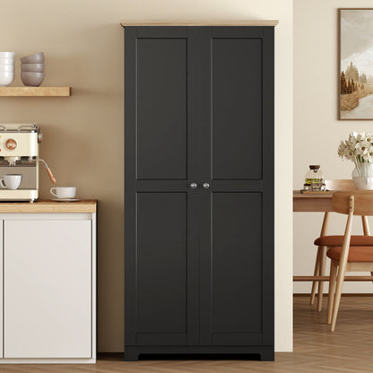 Kitchen Cupboard, 172cm Freestanding Storage Cabinet with Doors and Shelves, Black