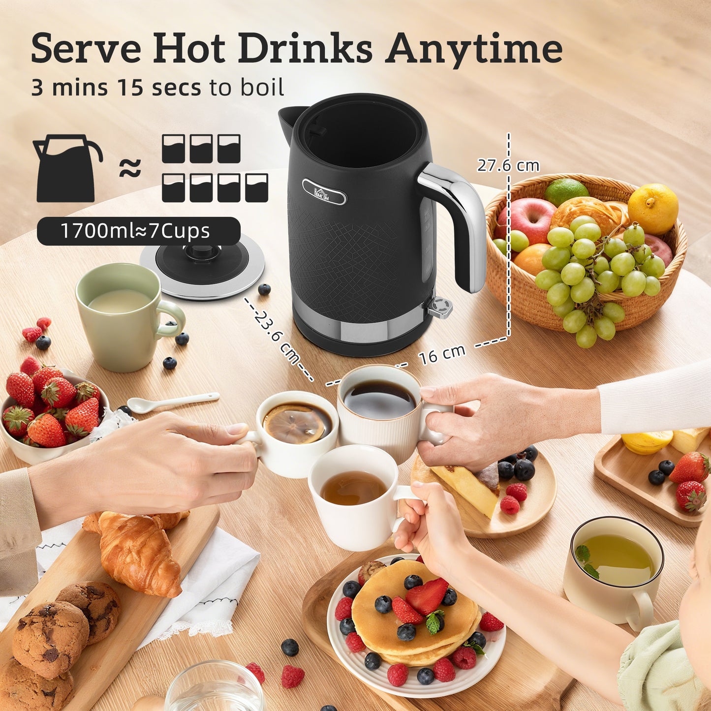 Sleek Textured Kettle and Four-Slice Toaster Set - Black