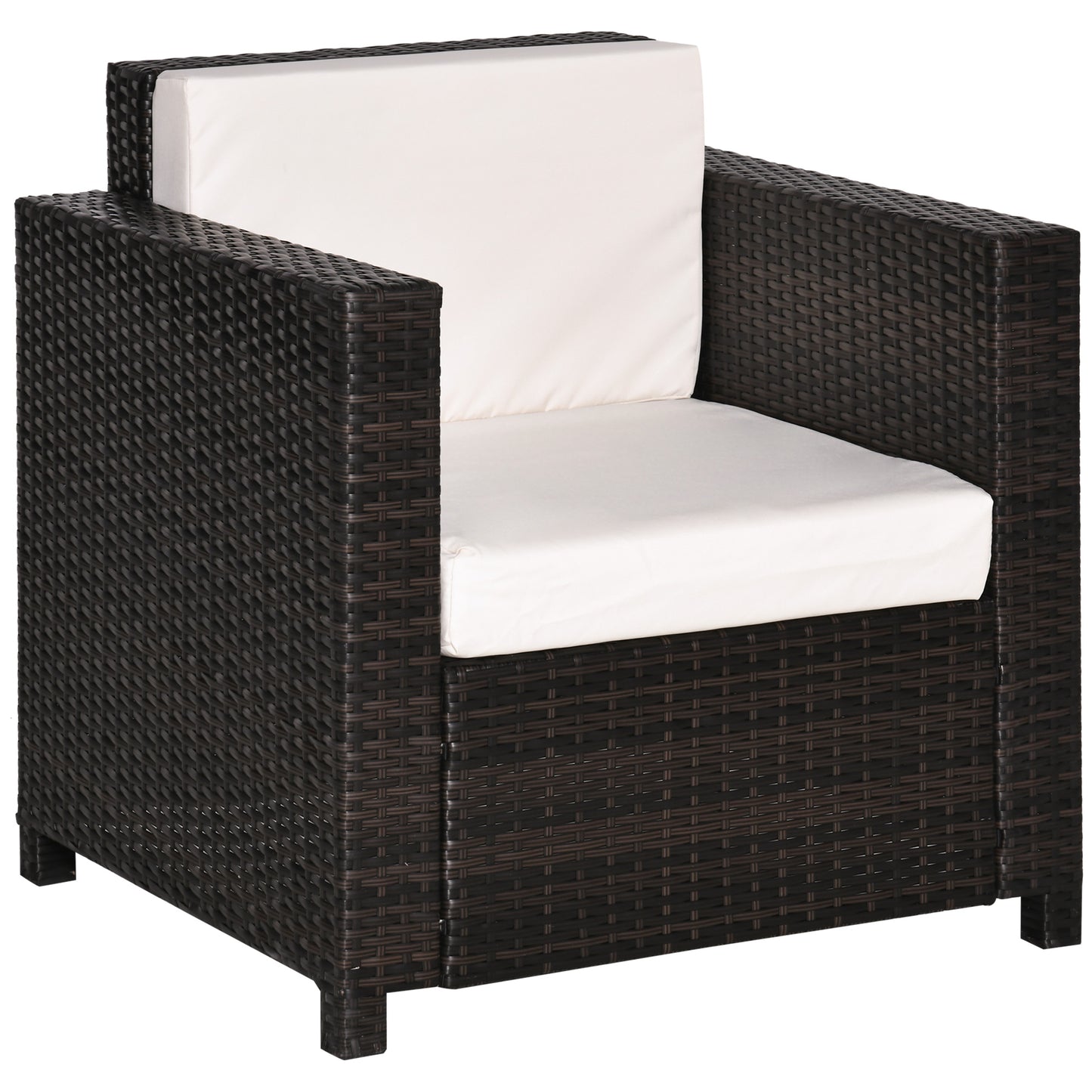 Single Seater Rattan Chair, PE Wicker Garden Armchair with 10 cm Thickened Cushion