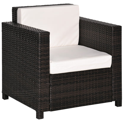 Single Seater Rattan Chair, PE Wicker Garden Armchair with 10 cm Thickened Cushion