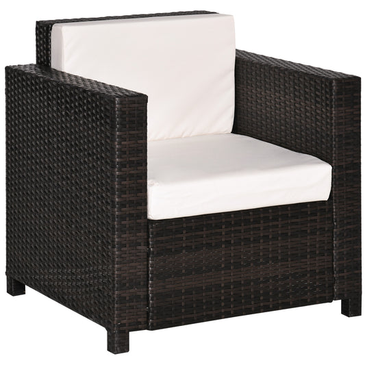 Single Seater Rattan Chair, PE Wicker Garden Armchair with 10 cm Thickened Cushion
