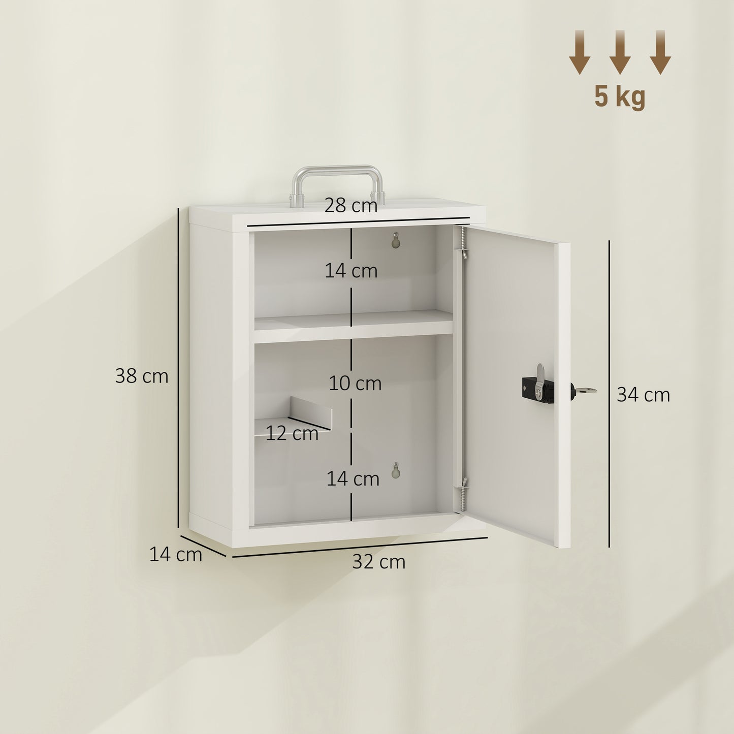 Wall Mount Medicine Cabinet with Combination and Key Lock, 3 Tier Steel First Aid Cabinet, White