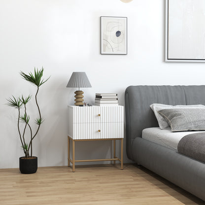 Elegant Two-Drawer Bedside Table - White