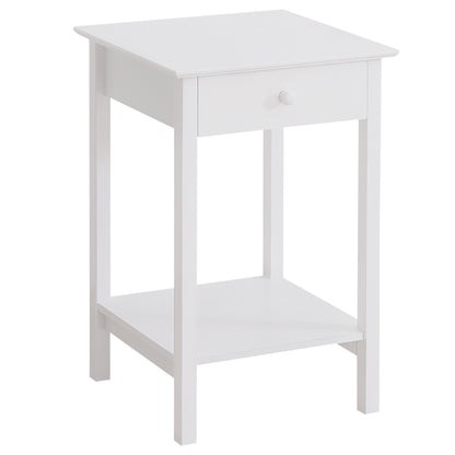 White Bedside Table, Wooden Side Table, Nightstand, Bedside Cabinet with Drawer and Storage Shelf for Bedroom and Living Room