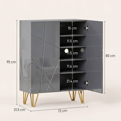 Narrow Shoe Storage Cabinet with Soft-Close Hinges and Adjustable Shelves for 15-20 Pairs of Shoes, Grey