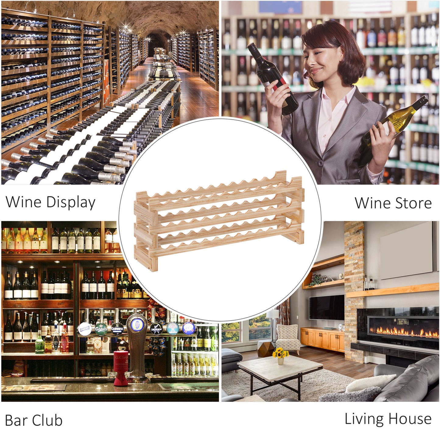 Three-Tier, 36 Bottle Wooden Wine Rack - Natural