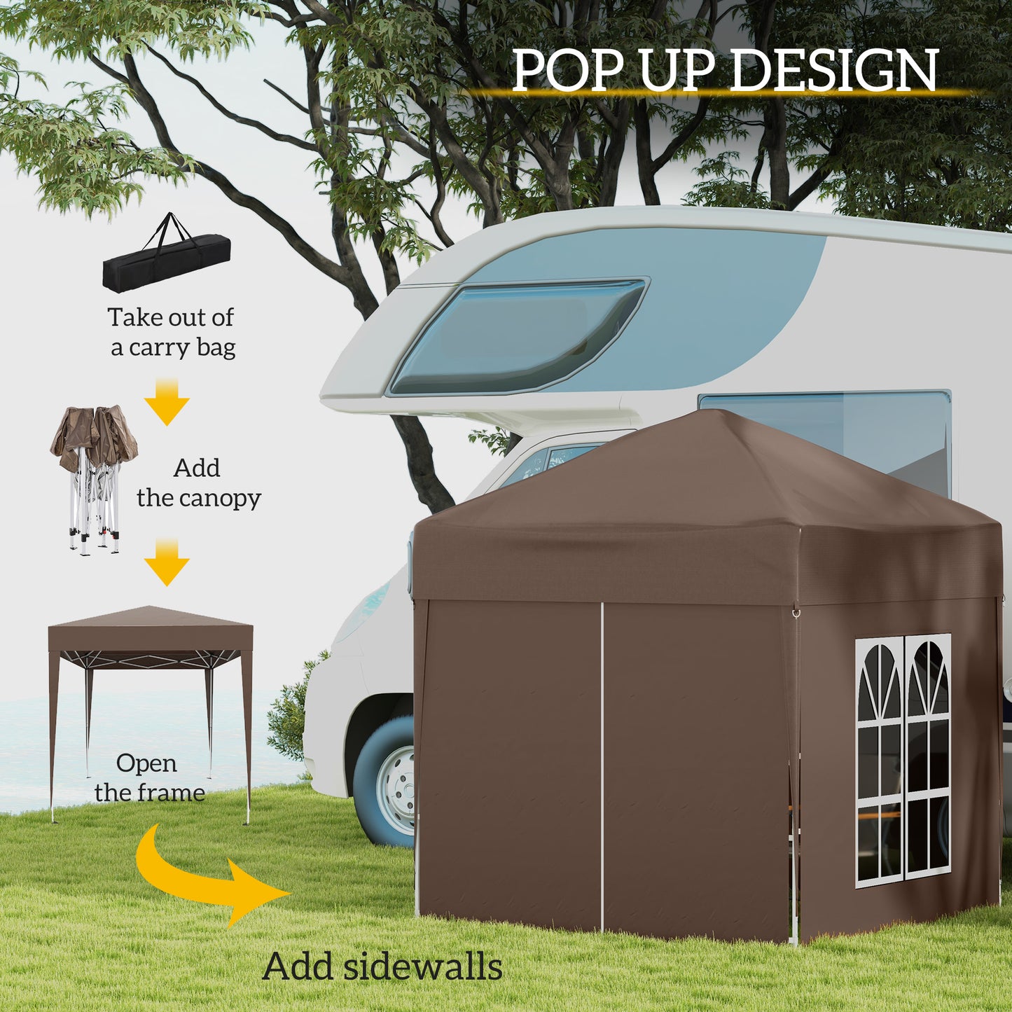 2 x 2 m Garden Pop Up Gazebo, Wedding Party Tent Marquee, Water Resistant Awning Canopy with Sidewalls, Windows, Carry Bag