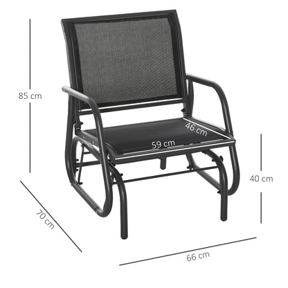 Outdoor Garden Glider Chair, Metal Frame Single Armchair Swing Seater w/ Breath Mesh Fabric Seat, Curved Backrest, Armrests