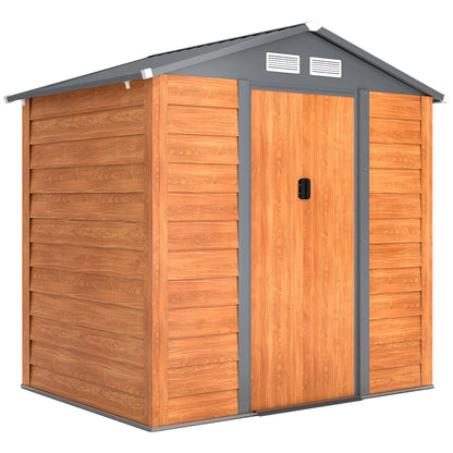 6.5 x 5ft Metal Garden Shed, House Hut Gardening Tool Storage with Ventilations, Sliding Door, Sloped Roof for Garden, Patio