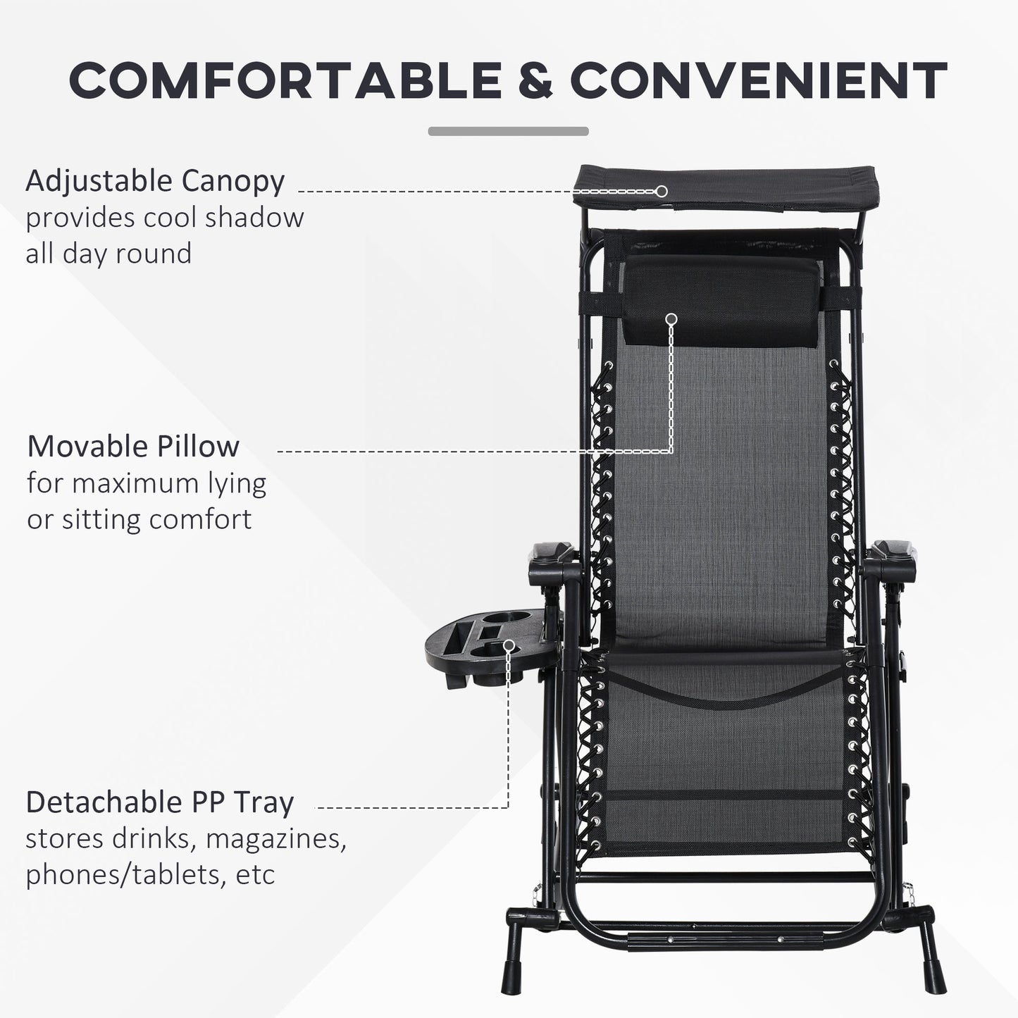 Garden Rocking Chair Folding Recliner Outdoor Adjustable Sun Lounger Rocker Zero-Gravity Seat with Headrest Side Holder Patio