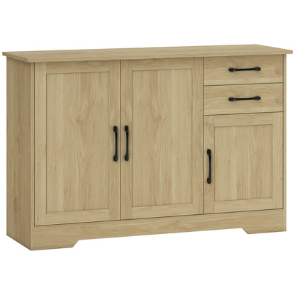 Sideboard with 2 Drawers Modern Storage Cabinet, Kitchen Cupboard with Adjustable Shelf and 3 Doors Natural