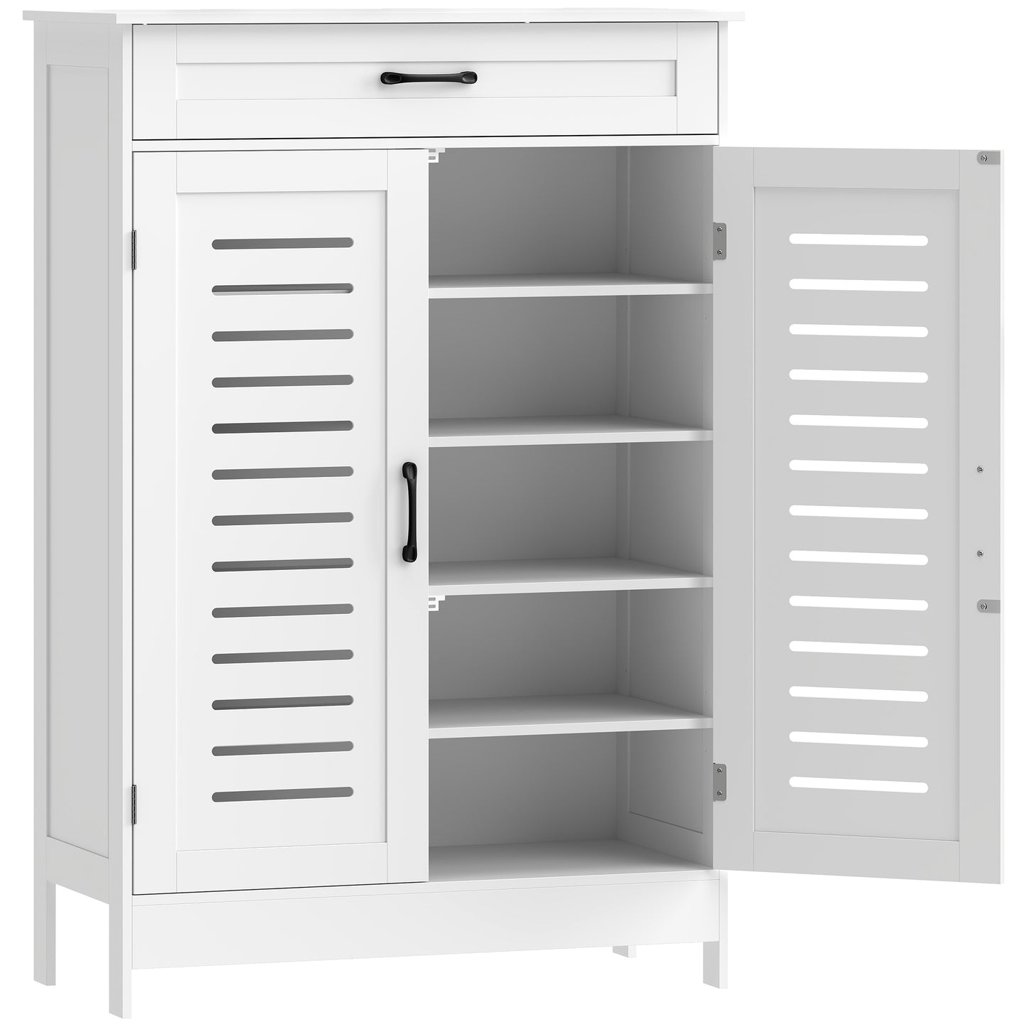 Shoe Cabinet with Louvered Doors, Modern Shoe Storage Cabinet with Drawer and Adjustable Shelves, White