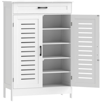 Shoe Cabinet with Louvered Doors, Modern Shoe Storage Cabinet with Drawer and Adjustable Shelves, White