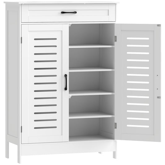 Shoe Cabinet with Louvered Doors, Modern Shoe Storage Cabinet with Drawer and Adjustable Shelves, White