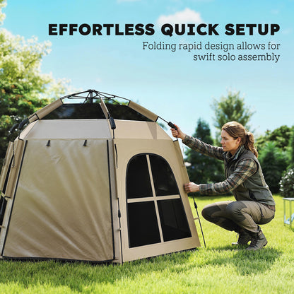 Pop Up Tent 3000mm Waterproof Instant Camping Tent 3-4 Person with 2 Doors 4 Windows Khaki