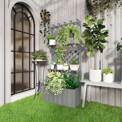 52L Wooden Planter, with Trellis and Shelves - Grey