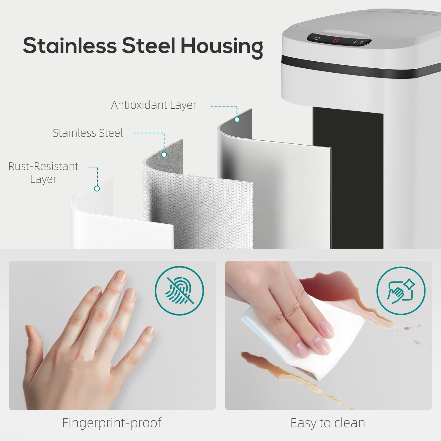 12L Sensor Bin, Automatic Touchless Motion Sensor Kitchen Bin with Fingerprint Resistant Stainless Steel, White