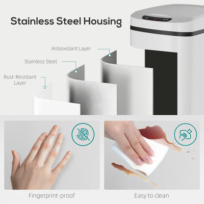 12L Sensor Bin, Automatic Touchless Motion Sensor Kitchen Bin with Fingerprint Resistant Stainless Steel, White