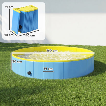 Foldable Dog Pool for Puppies and Ducks Dog Paddling Pool Bath Tub, Blue, 160 x 30cm