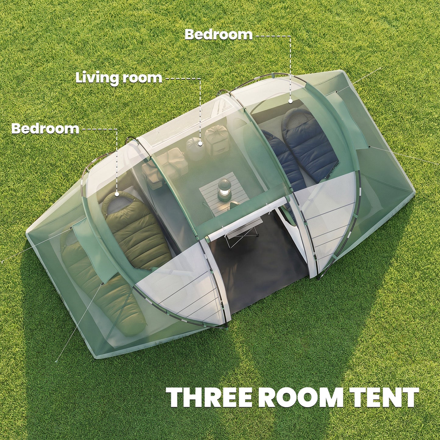 4 Man UV Protection Camping Tent - Green and White