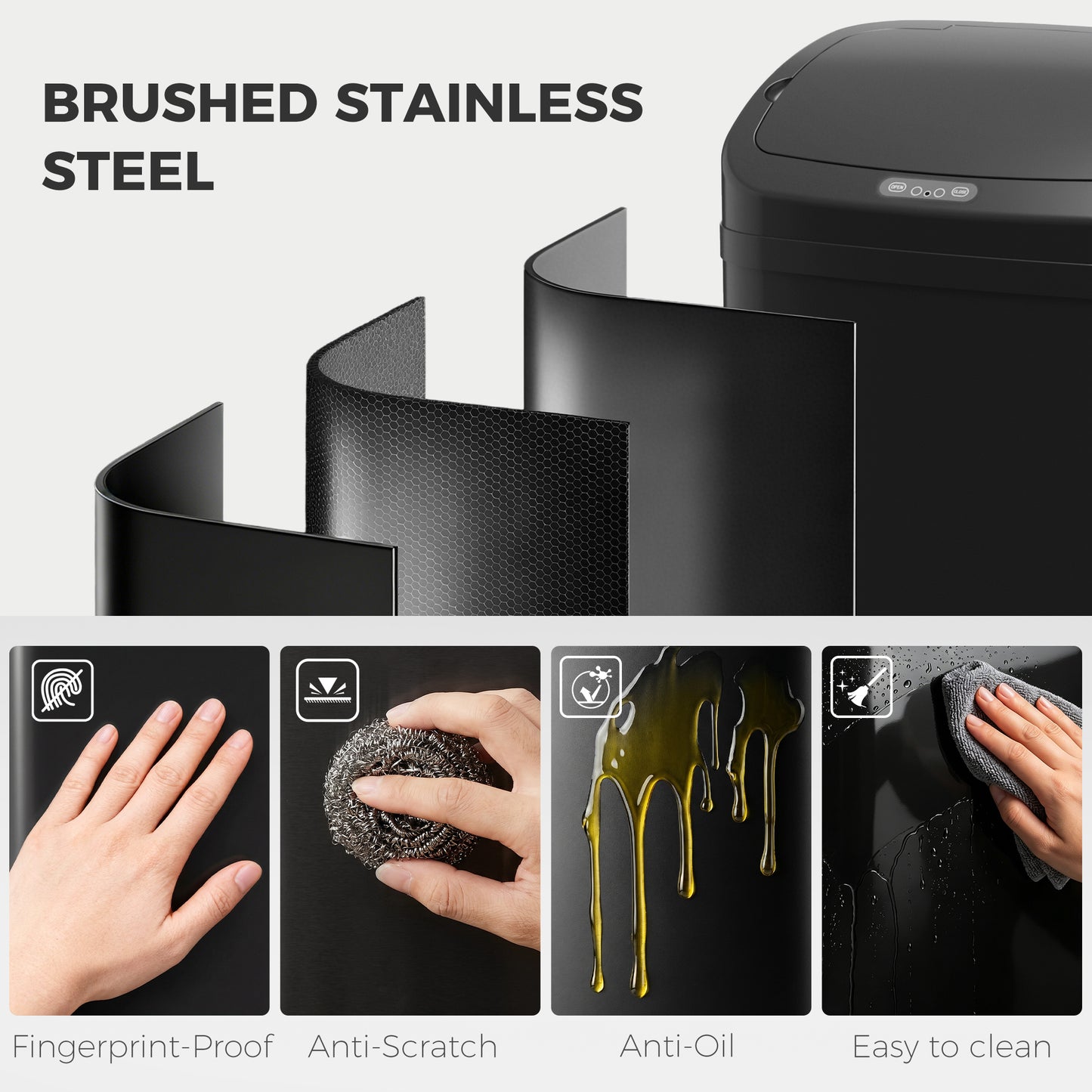 48L Galvanised Steel Sensor Bin - Black