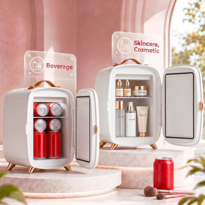 Skincare Refrigerator, 6L Mini Cosmetic Fridge with LED Mirror, Cooling Function for Bedroom, Skincare, Office, White