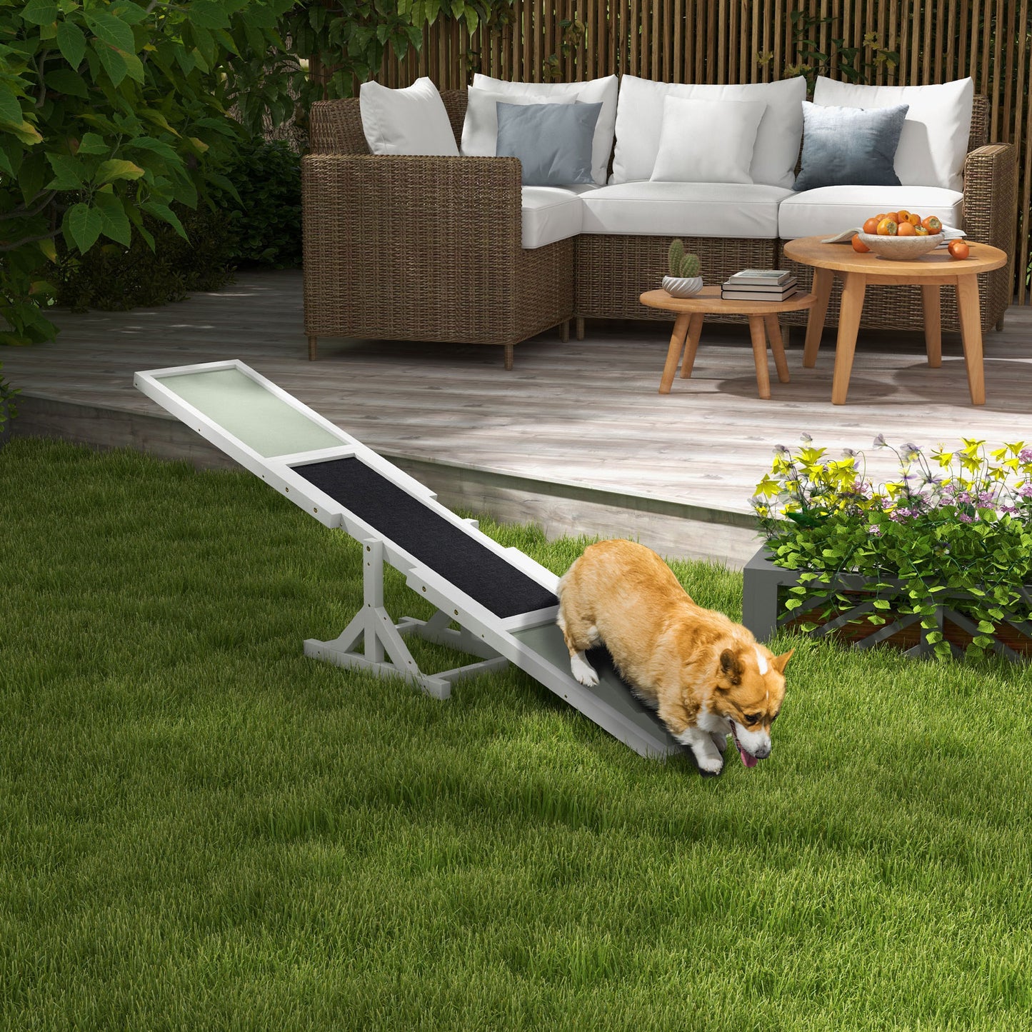 Wooden Pet Seesaw for Big Dogs, Dog Agility Equipment with Anti-Slip Surface - White