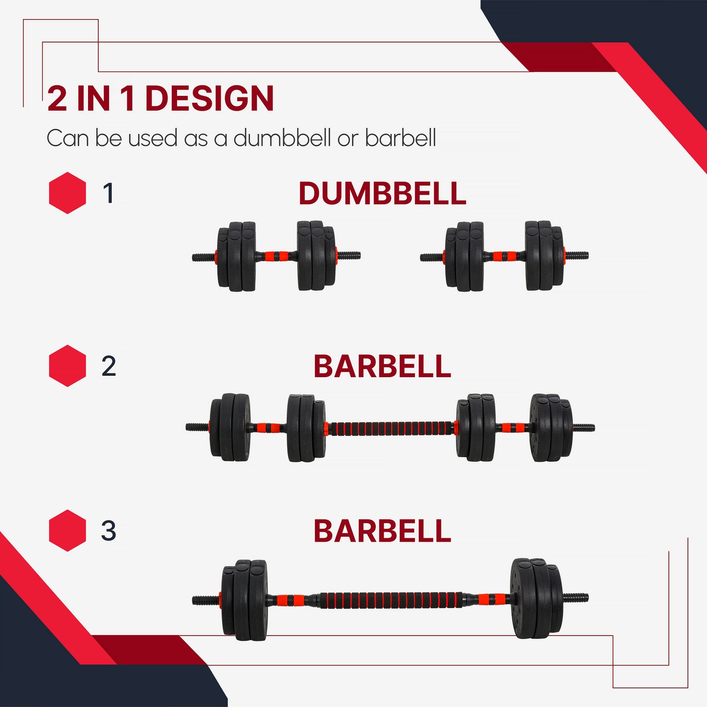 25kg 2 IN 1 Adjustable Dumbbells Weight Set, Dumbbell Hand Weight Barbell for Body Fitness, Lifting Training for Home