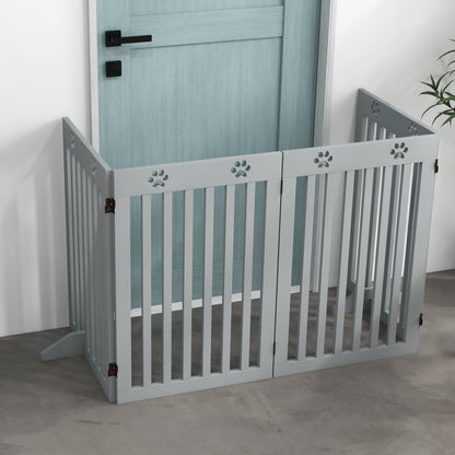Wooden Pet Gate Foldable Freestanding Dog Safety Barrier w/ Support Feet, Grey