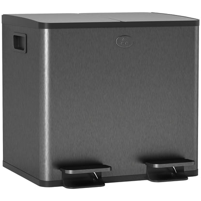 30L Dual Compartment Stainless Steel Bin, with Deodoriser Holders - Black