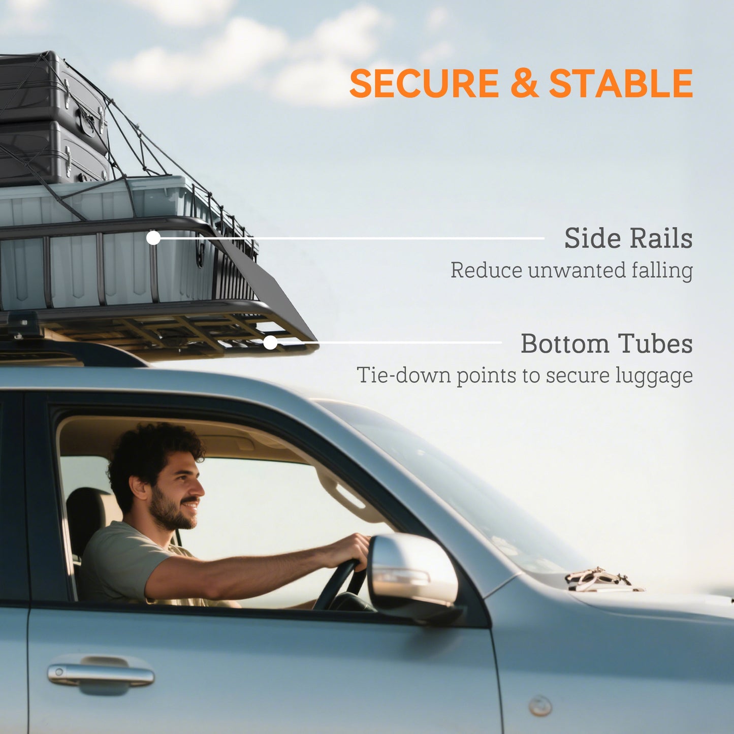 Universal Roof Rack Basket Tray, 90.7 kg Steel Car Rooftop Luggage Cargo Carrier Holder with Wind Fairing