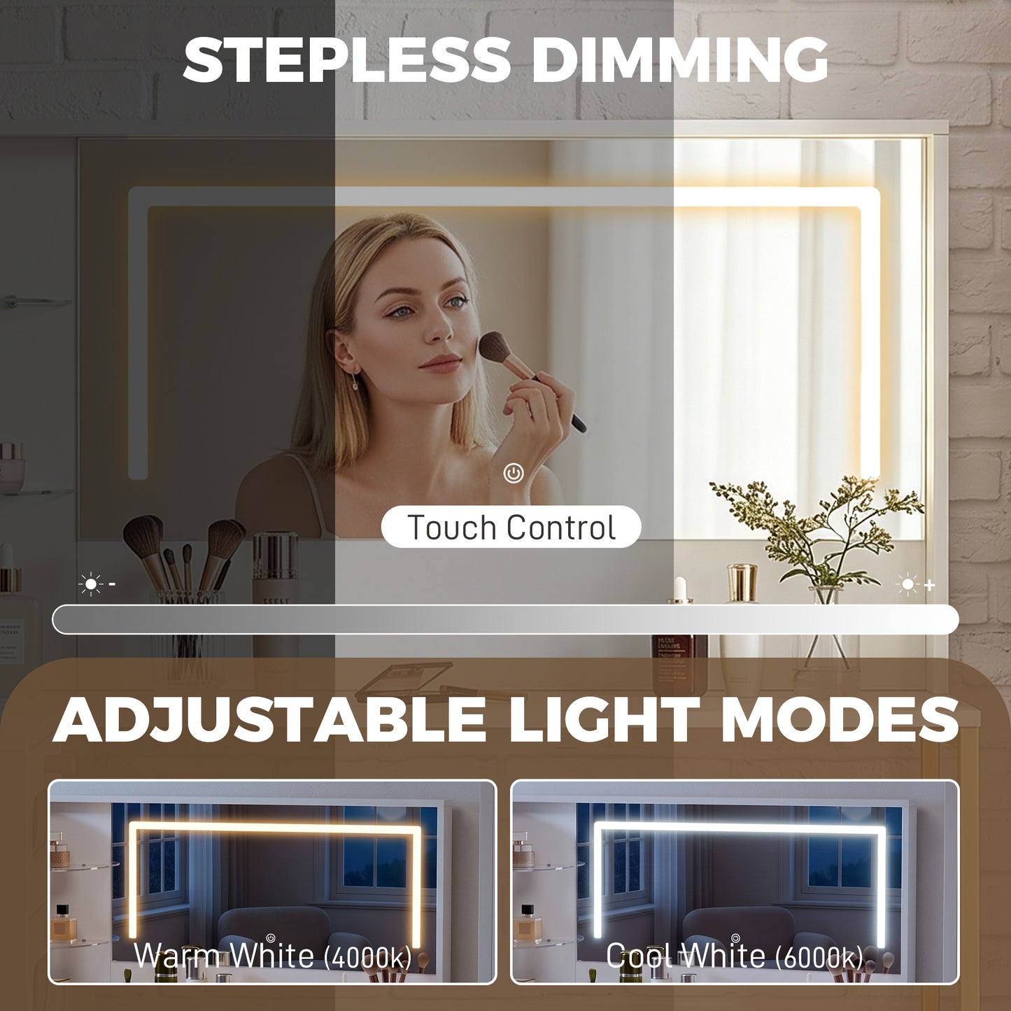 Dressing Table with LED Mirror and Stool, L-Shaped Vanity Desk with Drawers and Shelves, White