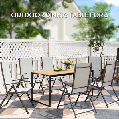 Garden Table for 6 People, 160 x 80 x 75 cm Rectangle Outdoor Dining Table with Slatted Top, Metal Frame, for Balcony, Deck