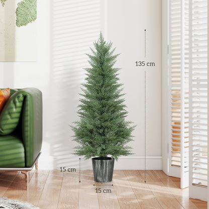 135cm Artificial Cypress Trees Set of 2, UV Resistant Artificial Plants with Decorative Pot
